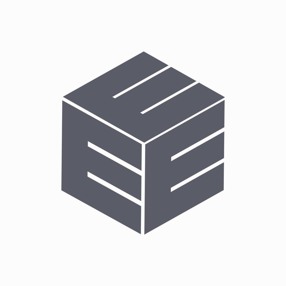 E letter logo with aesthetic style and character grey vector