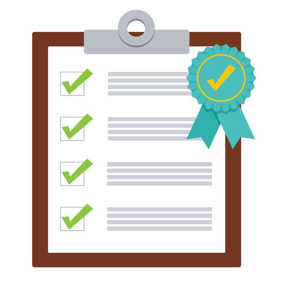 Quality control test achievement pass award on clipboard illustration graphic icon vector