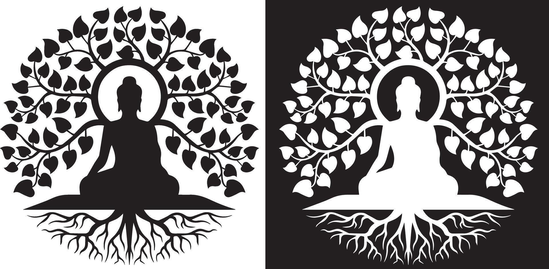 Buddha Sitting Under Tree Of Life vector