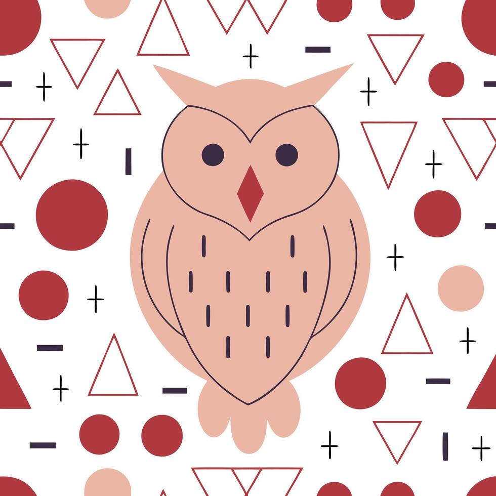 An owl is surrounded by geometric shapes and circles vector