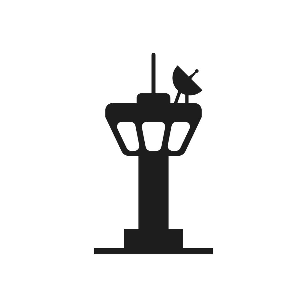 A black and white illustration of a tower with a satellite dish vector