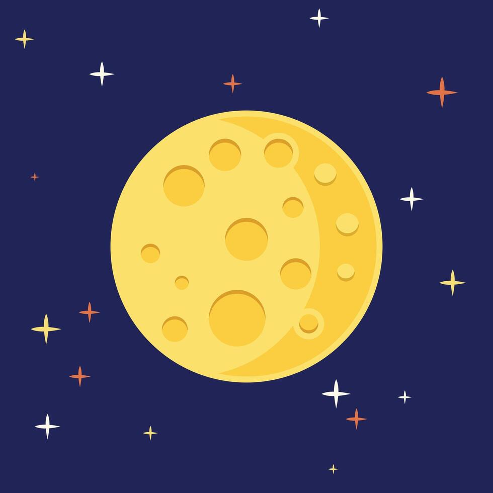 The moon is shown in a flat style with stars vector