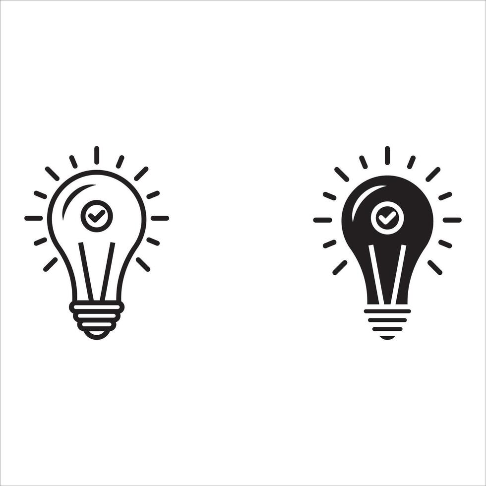 Black bulb checkmark icon. Like quick tip line icon. Bulb icon for expert, genius, idea, innovation, light bulb, mark, creative, positive, simplicity, smart, solution vector