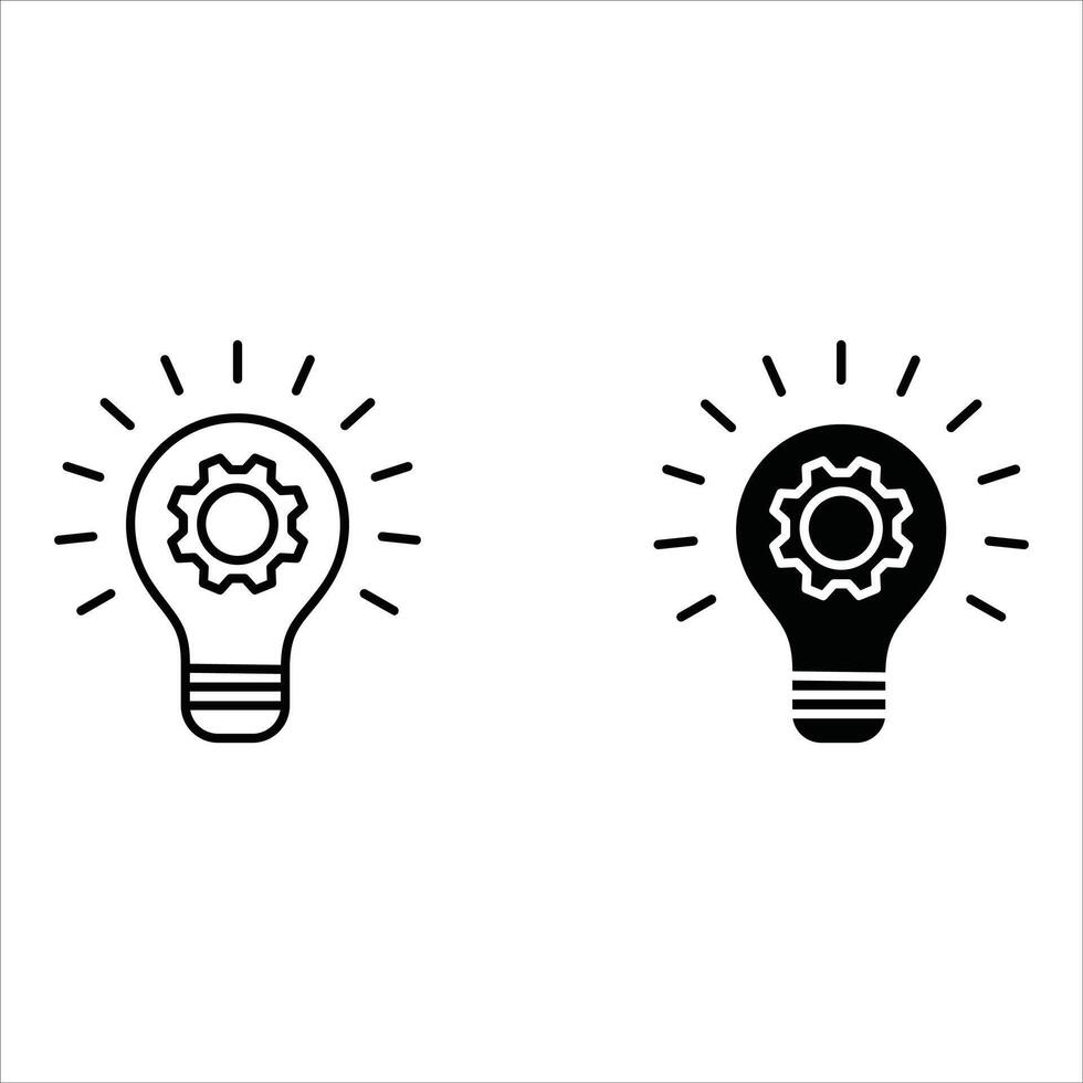 Light bulb or idea with gear wheel machine icon collection. Line art lamp and gear wheel machine sign silhouette vector