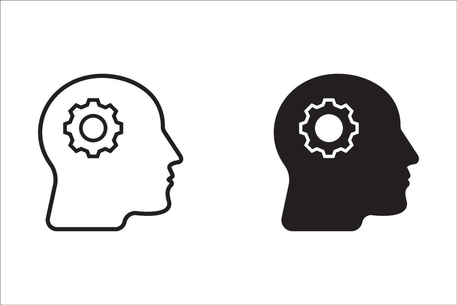Human head with gear icon set. line concept of brainstorming process illustration on white background vector