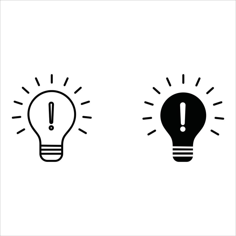 Exclamation mark on light bulb icon set. Light Bulb icon with exclamation mark. Lighting Electric arrows lamp. Idea icon vector