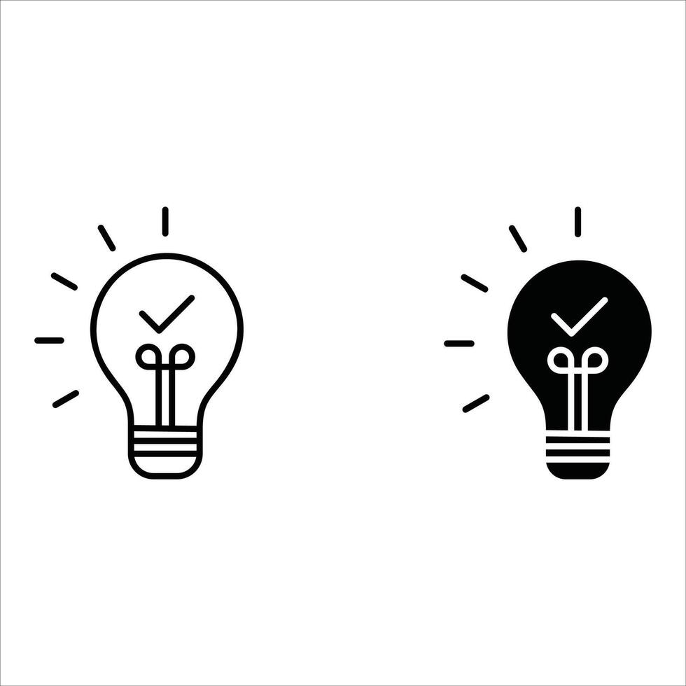 Black bulb checkmark icon. Like quick tip line icon. Bulb icon for expert, genius, idea, innovation, light bulb, creative, positive, simplicity, smart, solution. vector