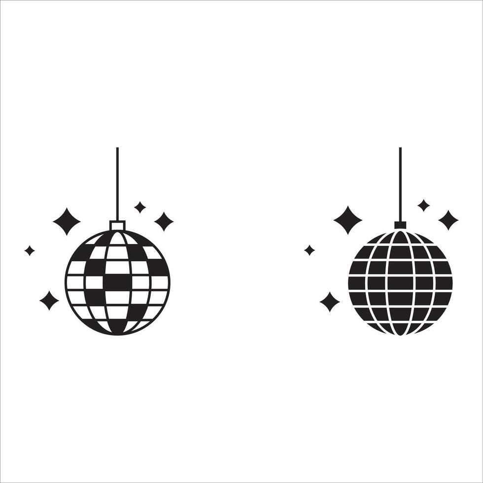 Disco ball icons set. Disco ball shining stars symbol. Disco light graphic design template logo vector