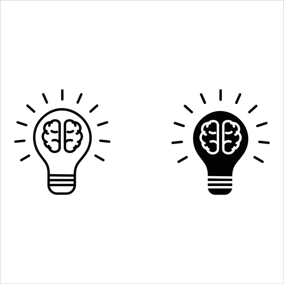 light bulb with brain icons symbol sign design black white color simple line illustration collections set vector
