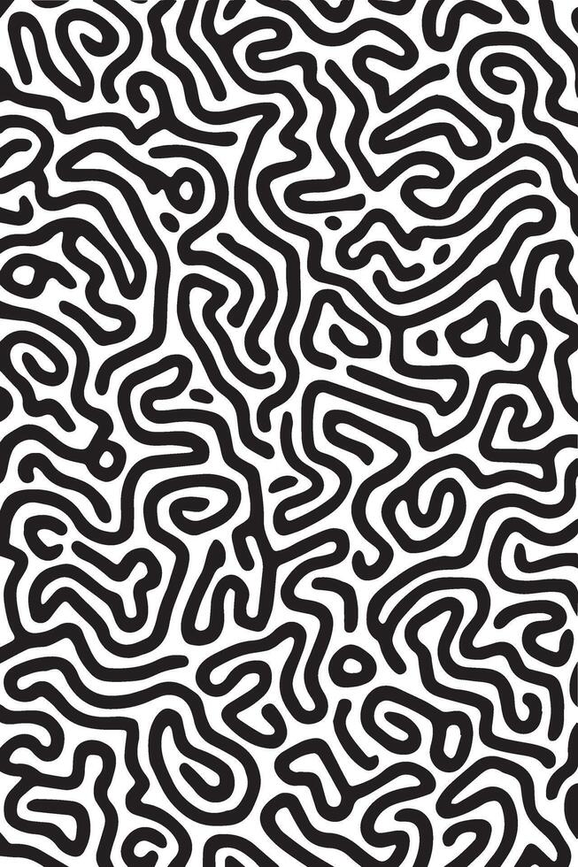 Abstract Black and White Maze Pattern - Modern Fluid Line Art Design vector
