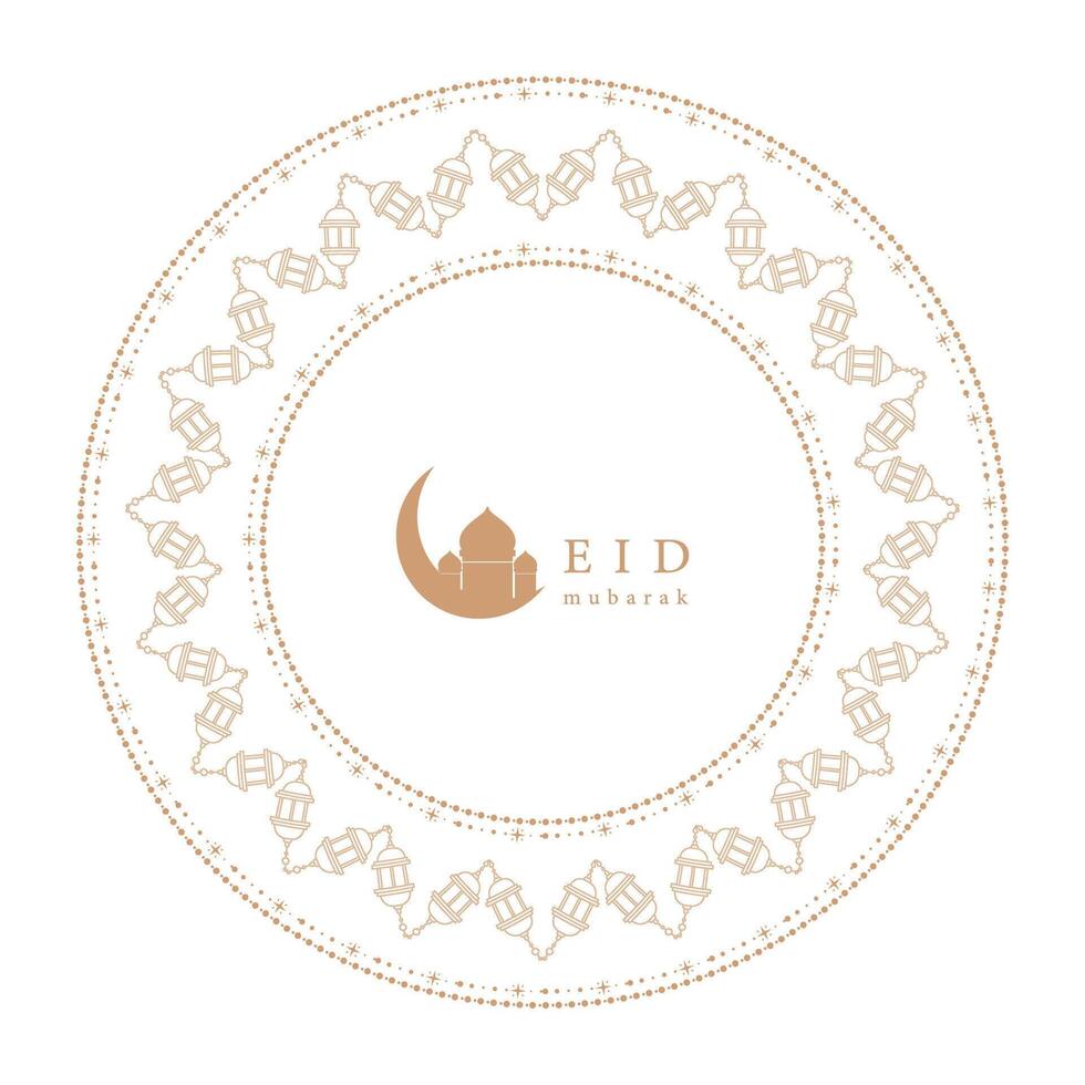Elegant Eid Mubarak Lantern Frame with Islamic Mosque and Crescent for Ramadan and Eid Celebrations vector