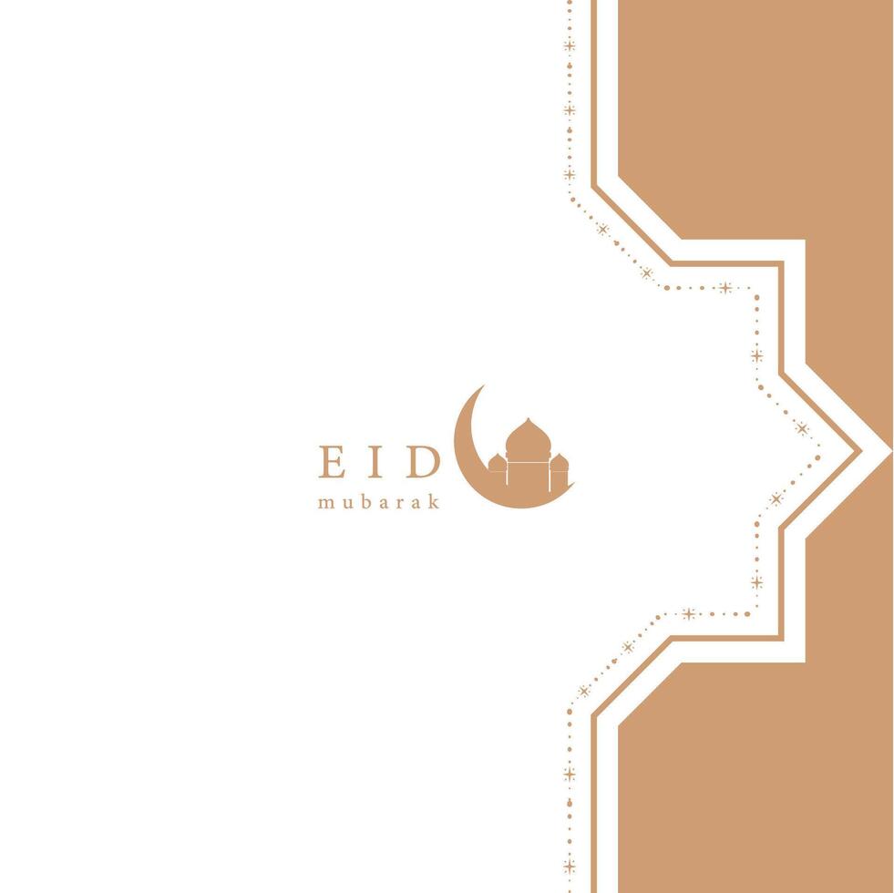 Elegant Eid Mubarak Greeting Card with Islamic Geometric Border and Mosque Crescent Design vector