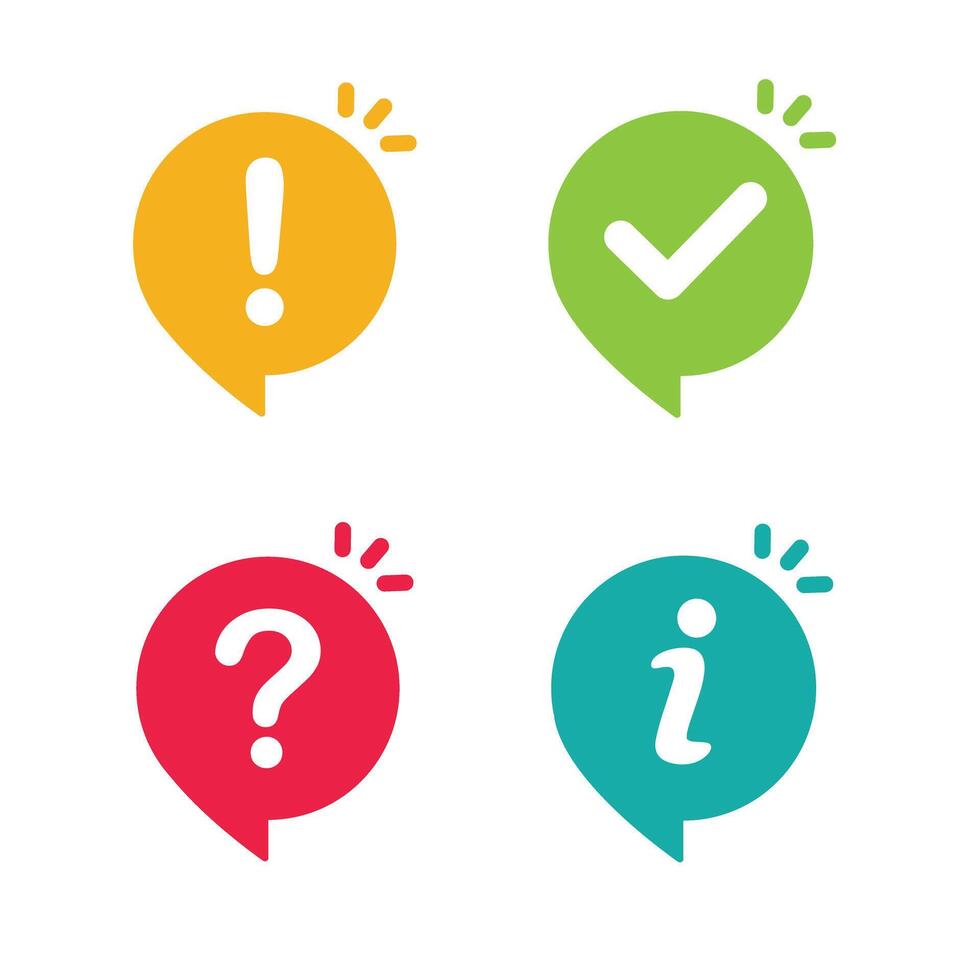 Icon set of check mark, question mark, exclamation point, information icon. vector
