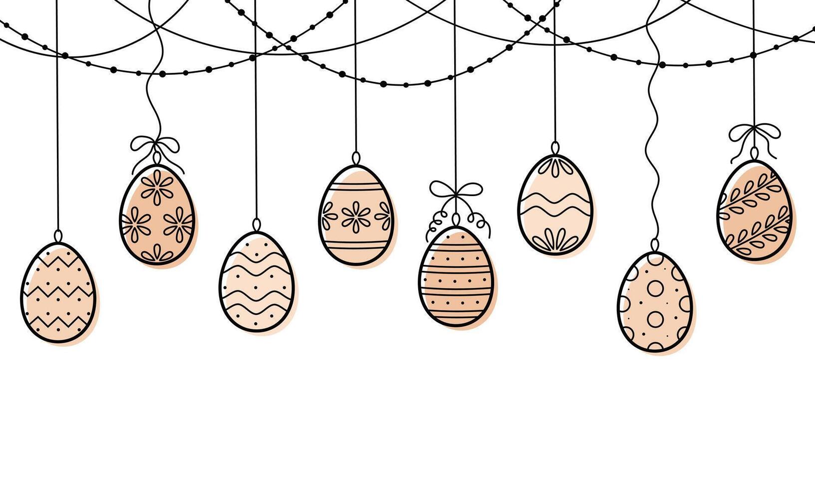 Garland with easter eggs with ornament. Elements for decorating for the Easter. illustration in colored doodle line style. vector
