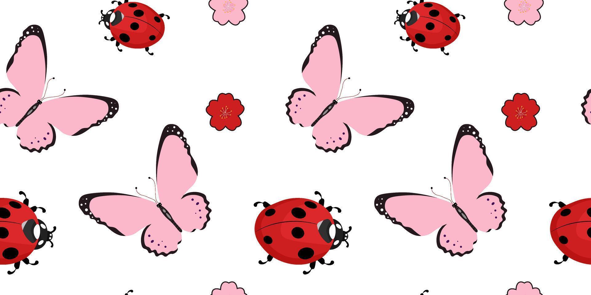 seamless background with flowers, butterflies, ladybugs. illustration vector