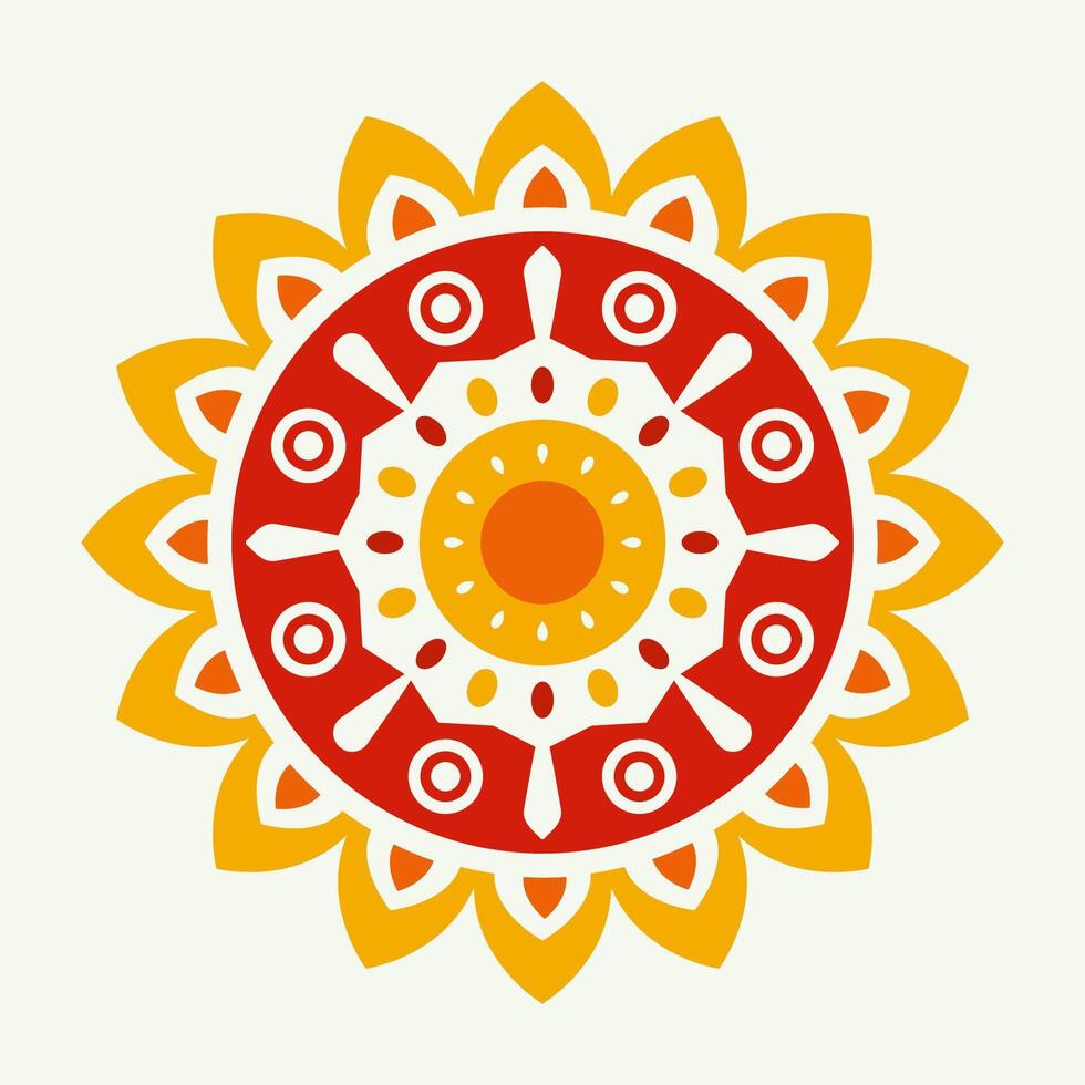 Traditional Folk Art Pattern with Decorative Ornamental Sun. A vibrant illustration featuring a symmetrical folk art design for Maslenitsa. Inspired by Slavic traditional motifs vector