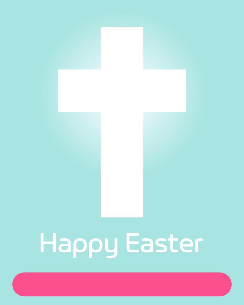 Modern creative Happy Easter greeting with a shining white cross on a light blue background vector