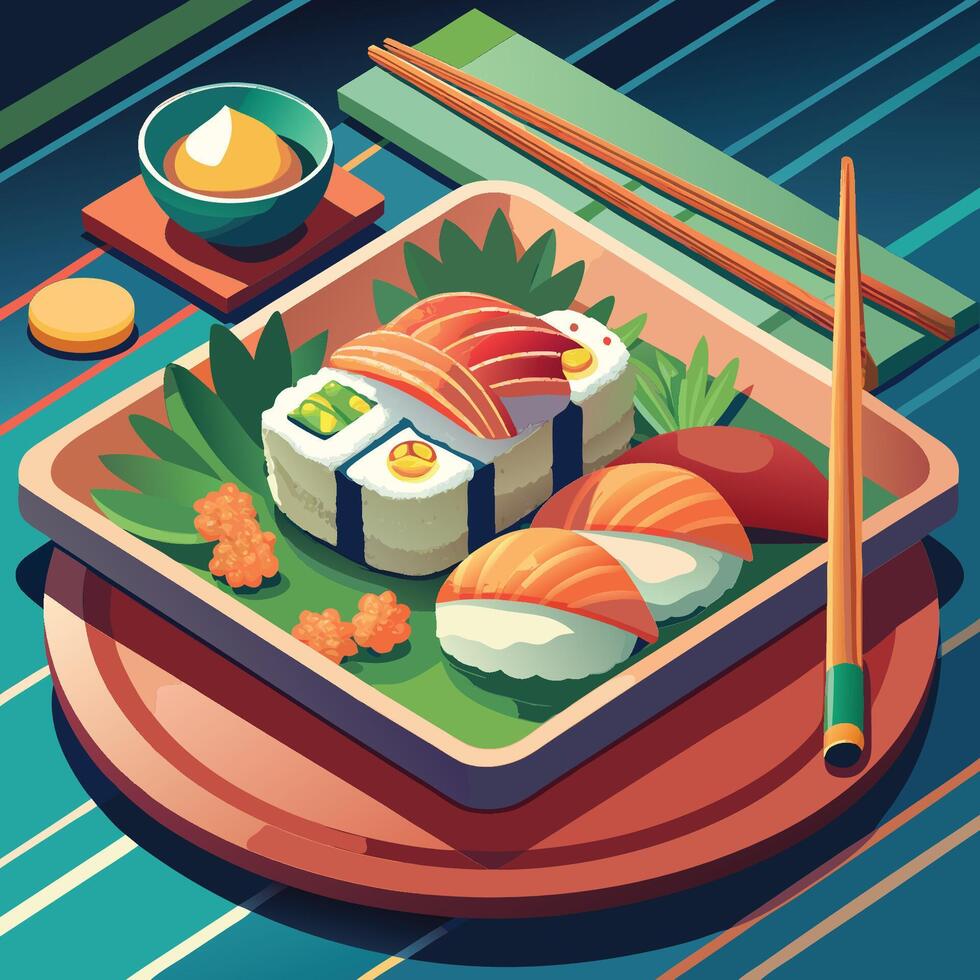 Japanese Sushi Serve in Restaurant vector