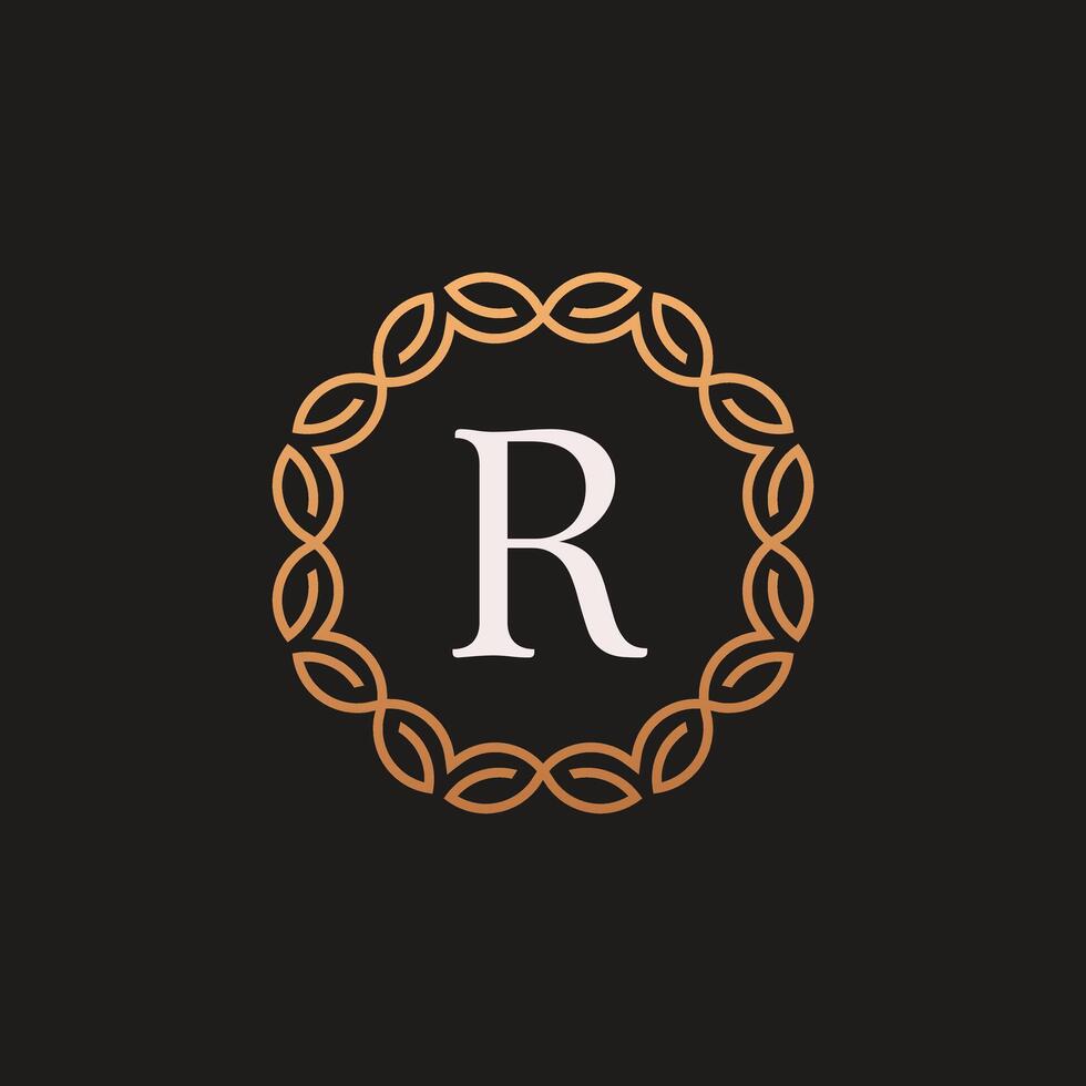 The letter r logo in a gold frame vector