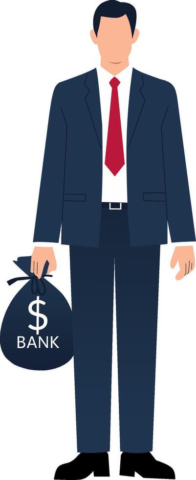 A man in a suit holding a bag with a bank sign vector