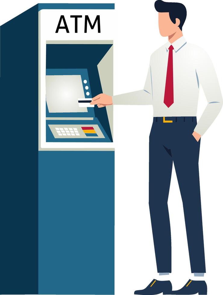 A man is using an atm machine vector