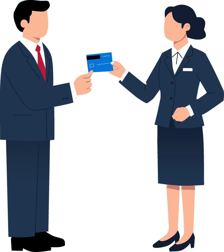 Businessman and woman holding credit card vector
