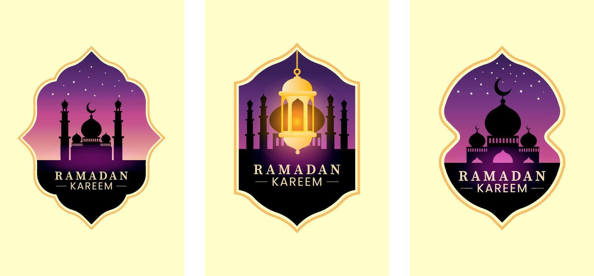 Elegant Ramadan Kareem Design Mosque, Lantern, and Crescent Moon Background vector