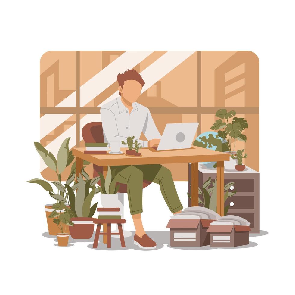 portrait of man working with laptop isolated flat design illustration vector