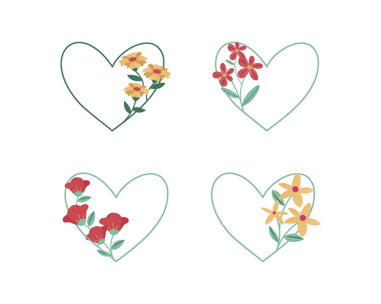 Cute flower element in heart shape set for decoration of valentine or wedding card vector