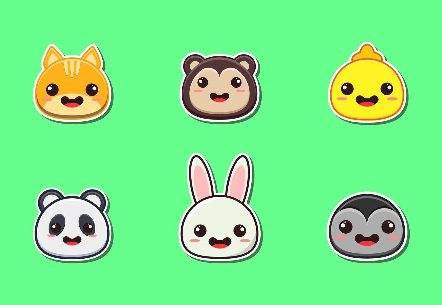 Animal stickers set on green background vector