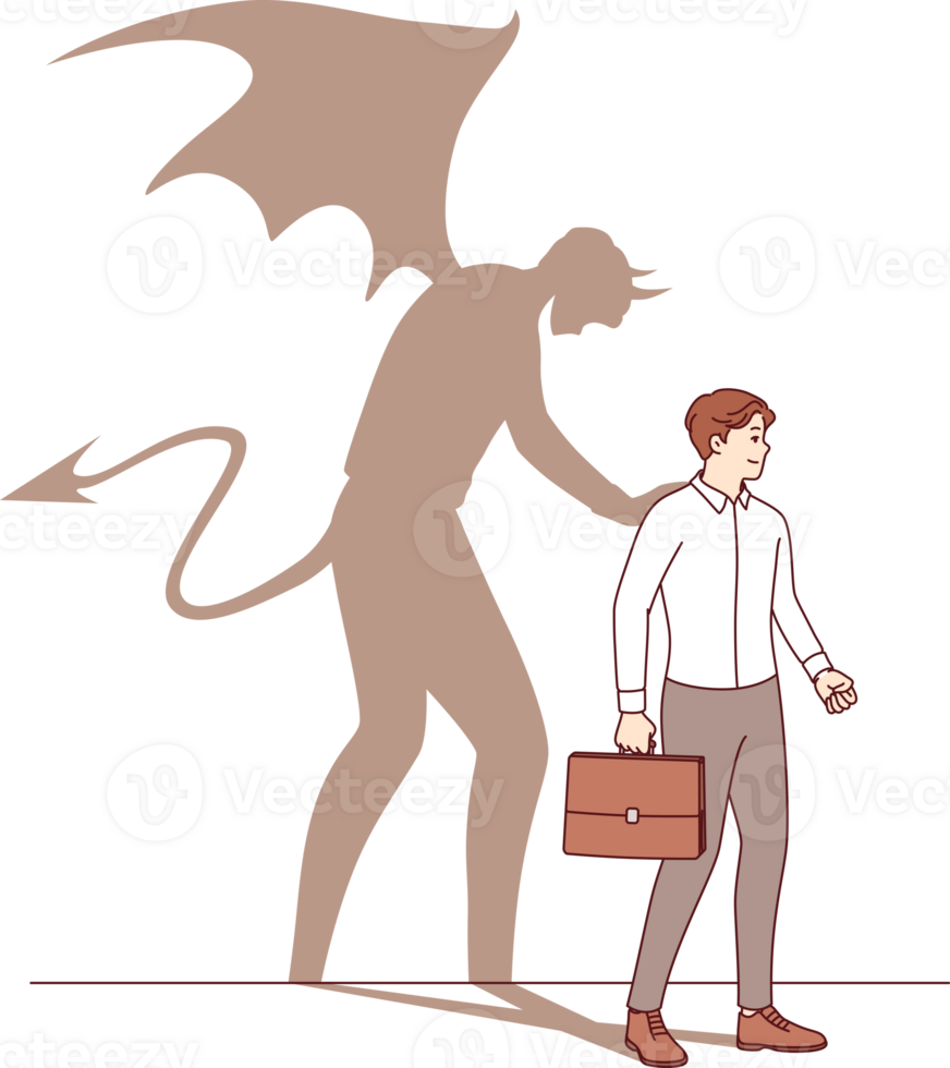 Devilish soul of business man pushes entrepreneur to commit crime and break law. Devilish soul of office clerk who is ready to do anything to get new position and climb career ladder png
