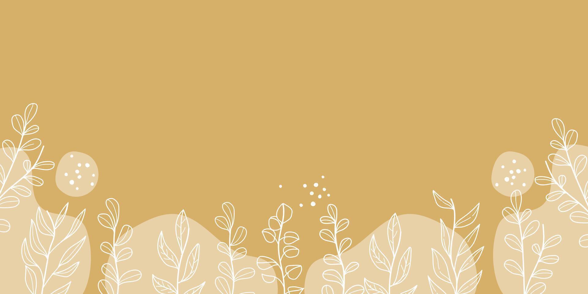 Elegant botanical abstract background with plant line art on a warm brown tone. vector