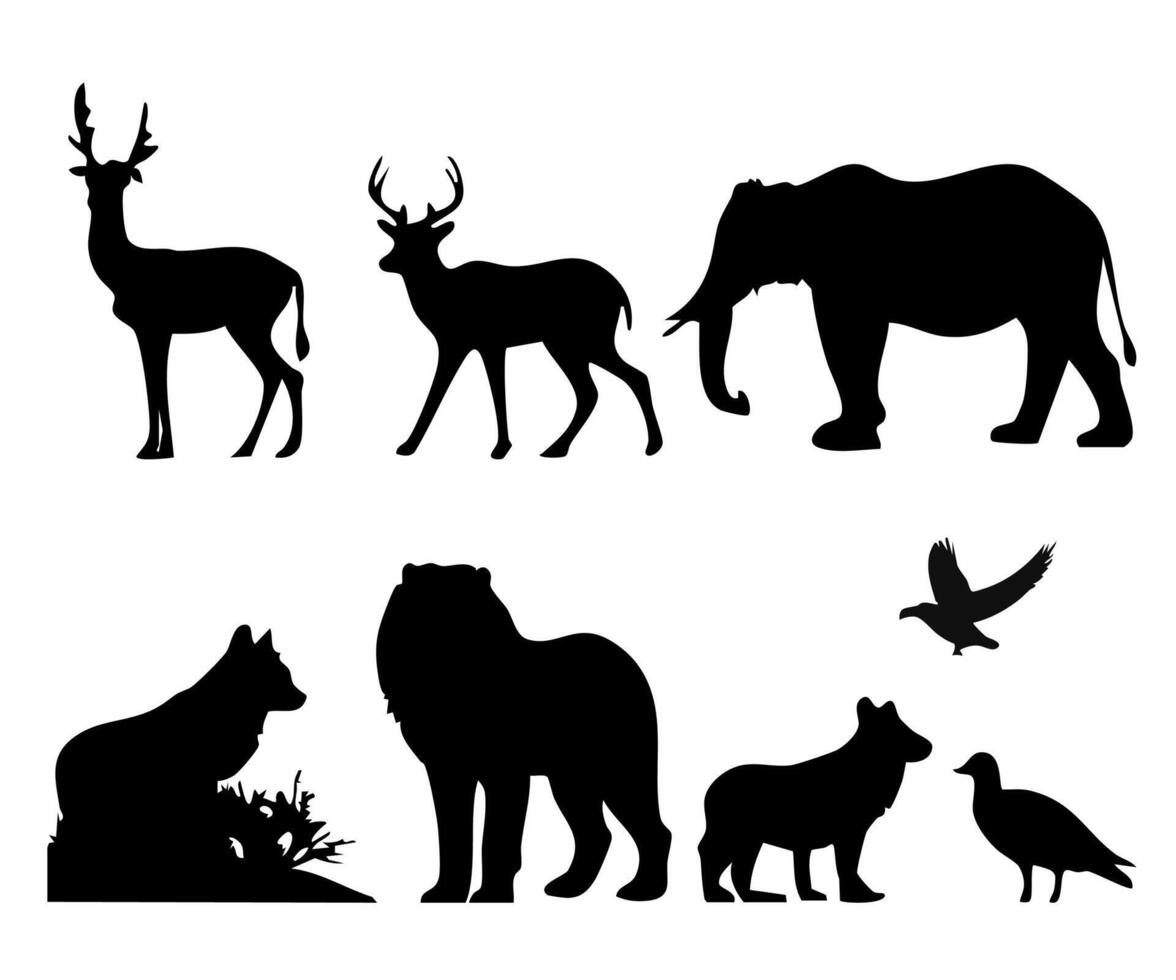 Silhouette animals of savanna, all of is mammals. illustration. vector