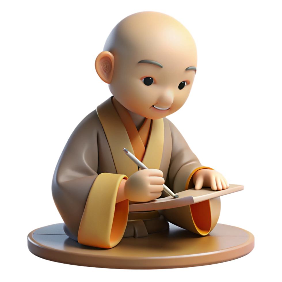 vibrant creative 3D Monk Writing Illustration professional png
