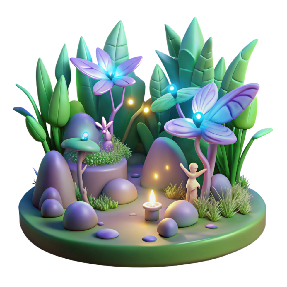 beautiful abstract Enchanted 3D Garden Illustration detailed png
