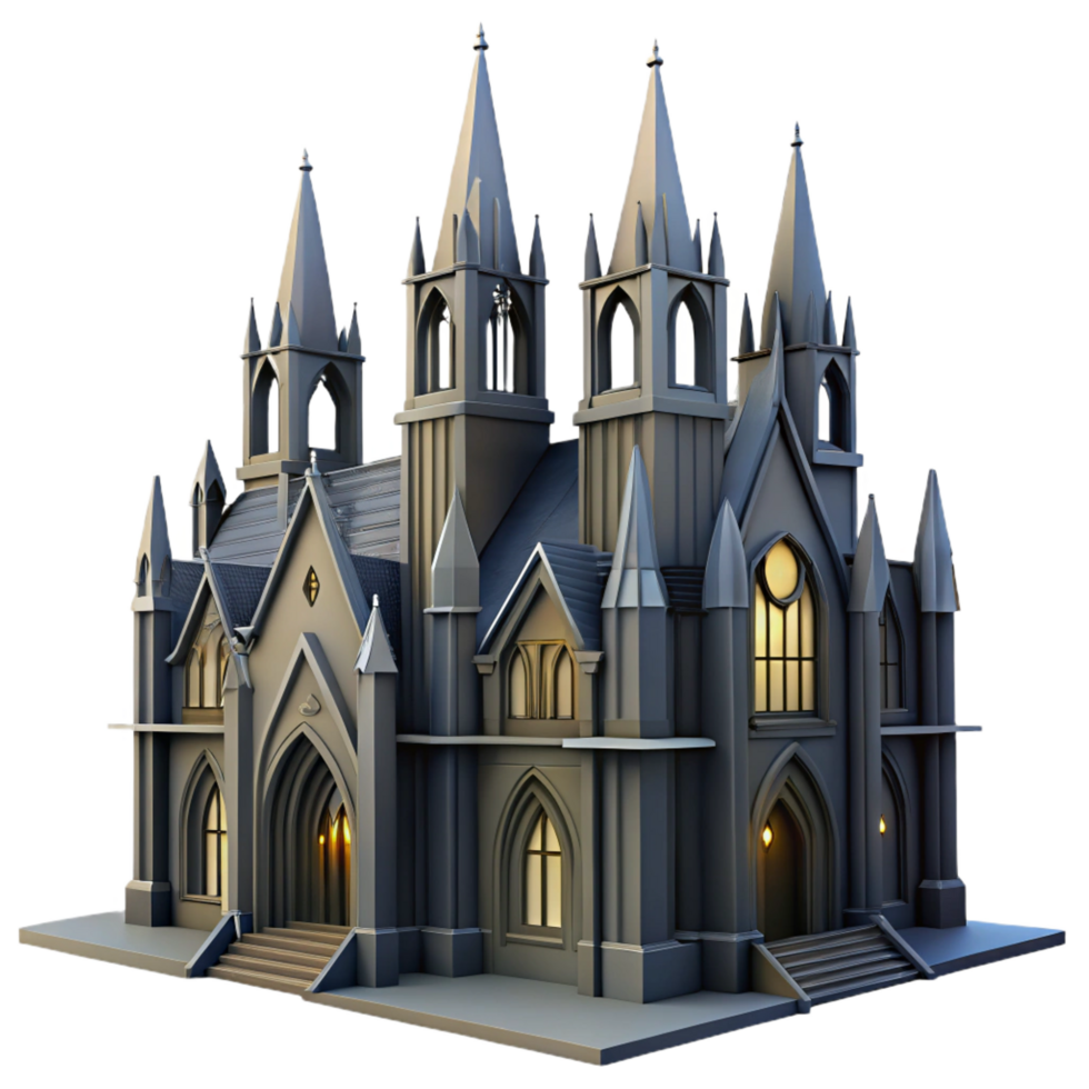 beautiful minimalist Gothic Cathedral 3D Model Render 4K png