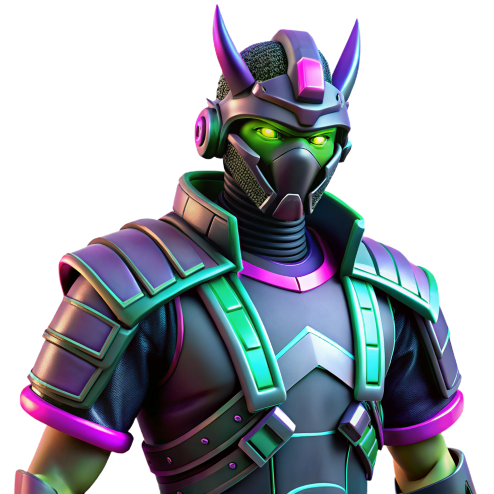 stunning traditional Neon Samurai 3D Render detailed png