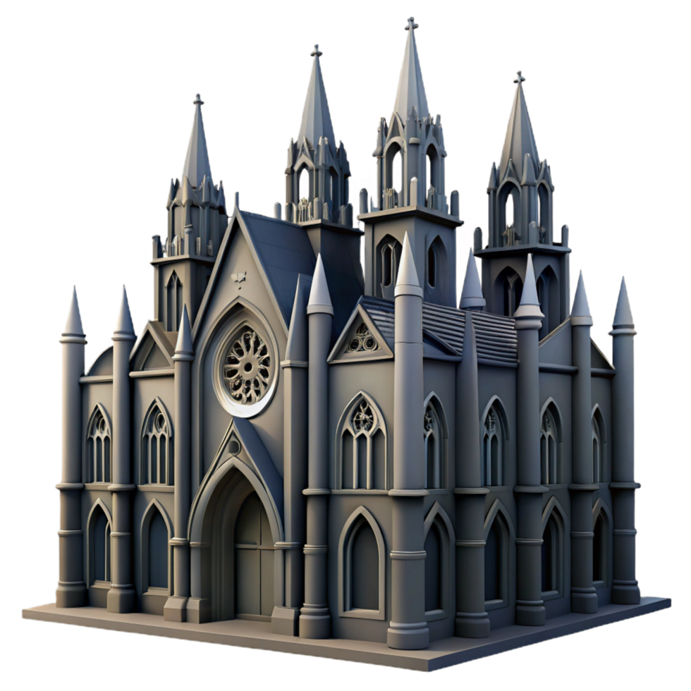 beautiful traditional Gothic Cathedral 3D Model Render authentic png