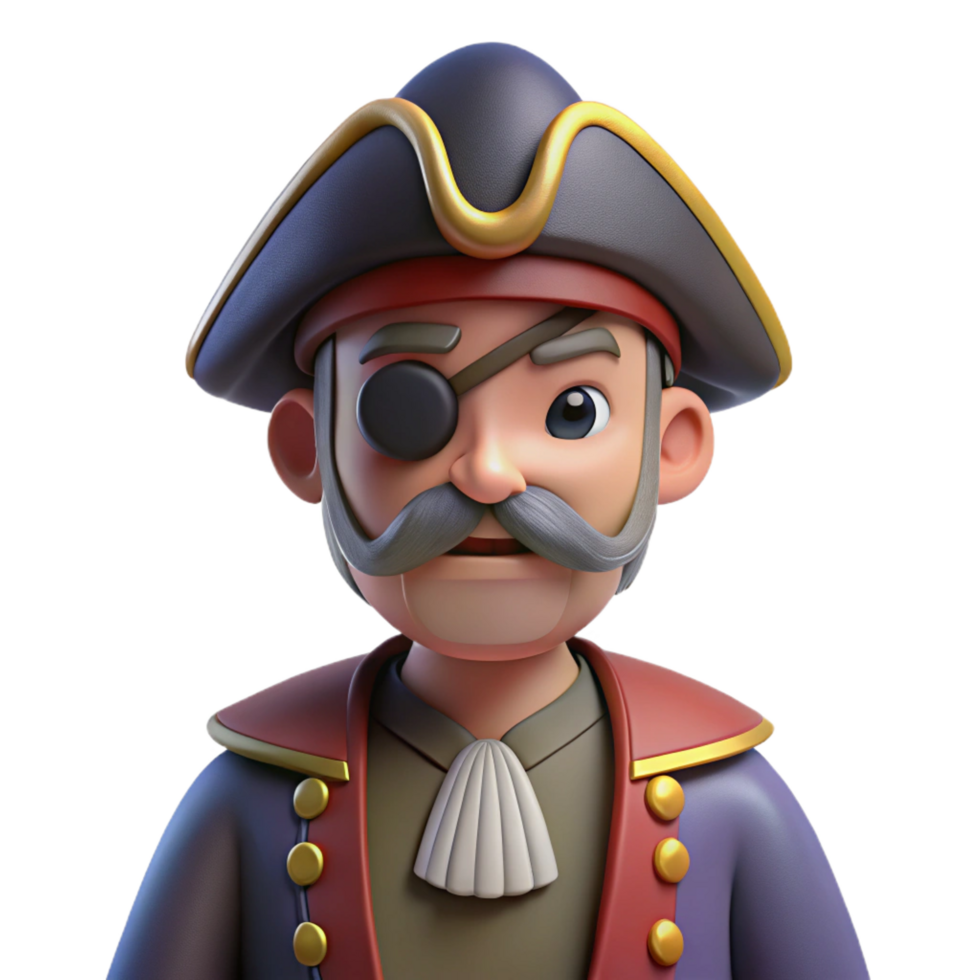 beautiful minimalist 3D Cartoon Pirate Captain Illustration original png