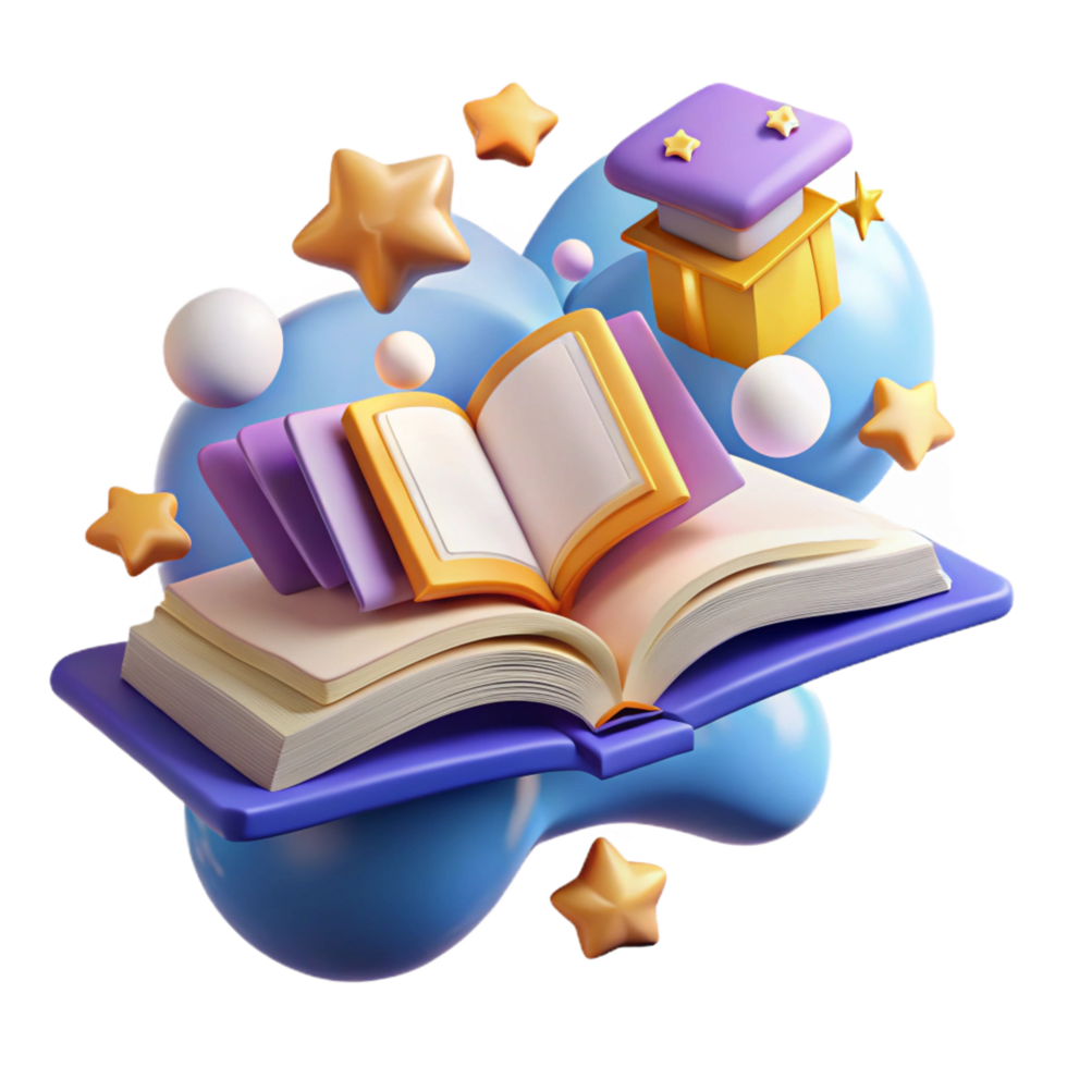 vibrant contemporary Open Book 3D Illustration with Stars authentic png