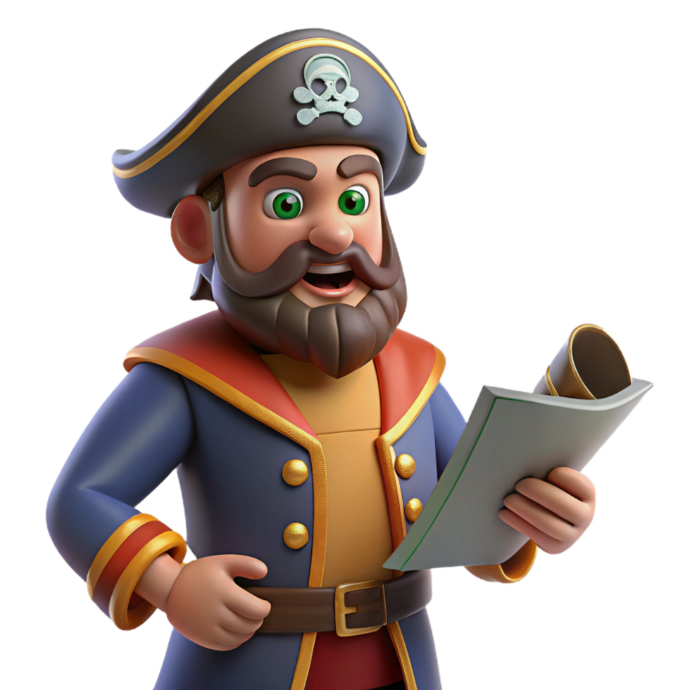elegant rustic Jolly Pirate Captain 3D Illustration authentic png