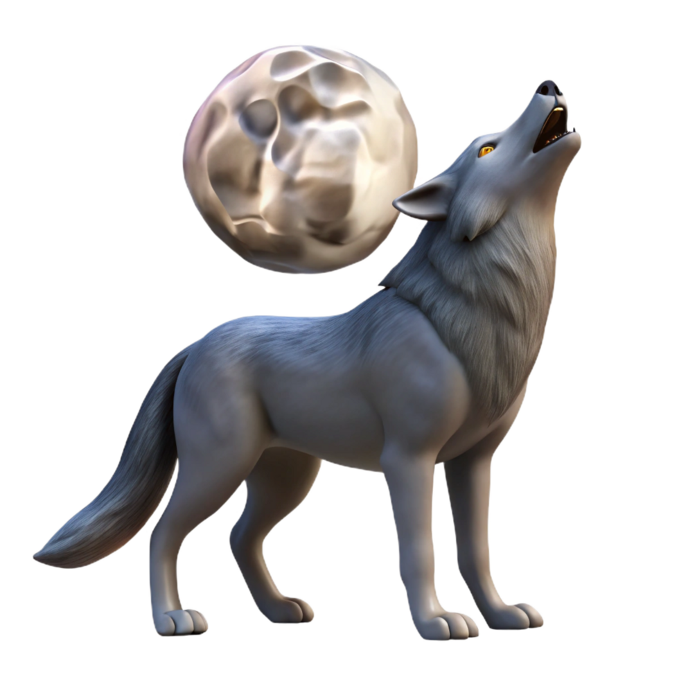 vibrant vintage 3D Wolf Howling at Moon Illustration premium png