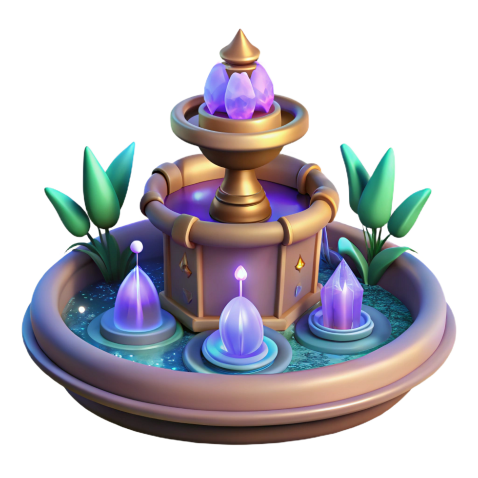 serene creative Enchanted Fountain 3D Render authentic png