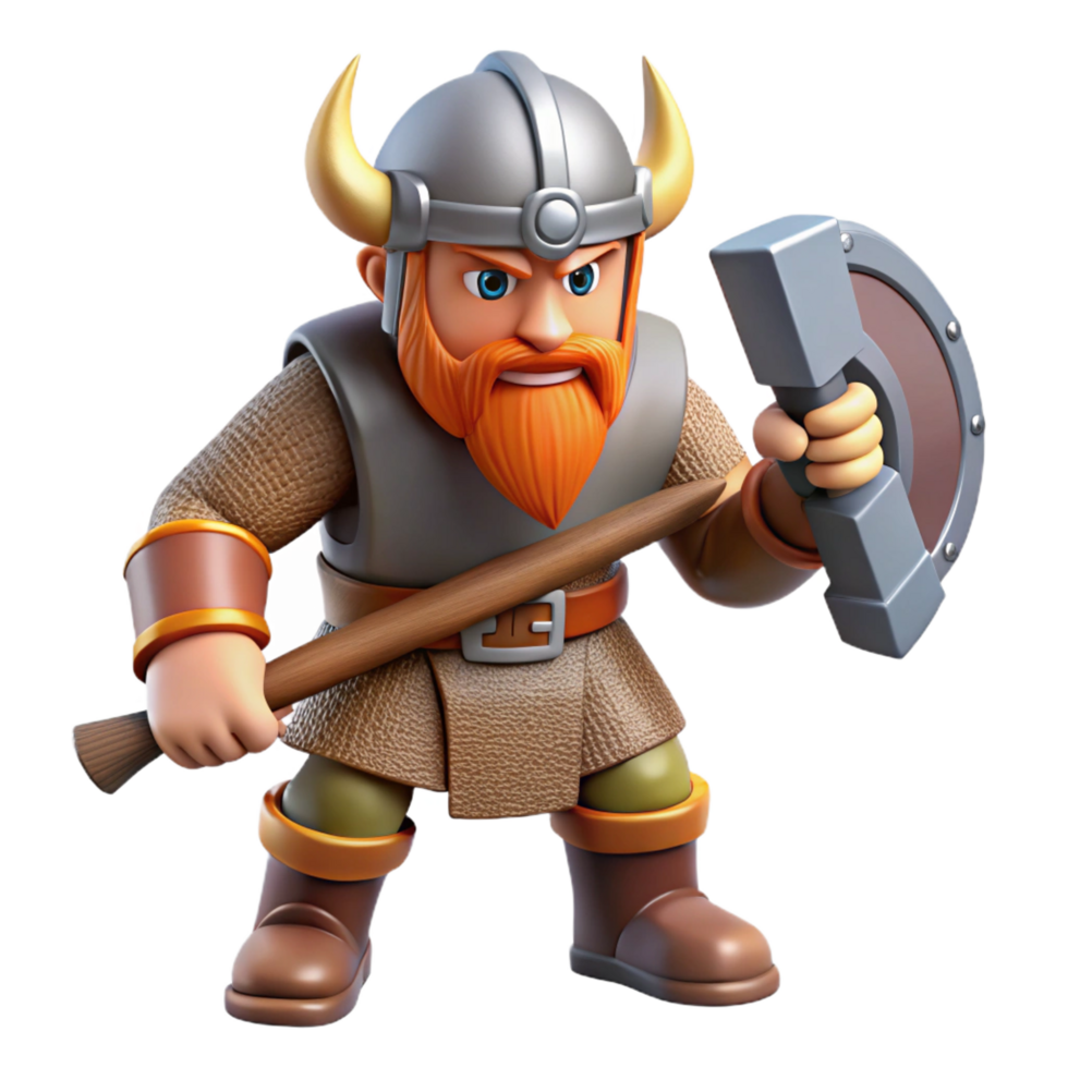 magnificent contemporary Cartoon Viking Warrior 3D Render genuine png