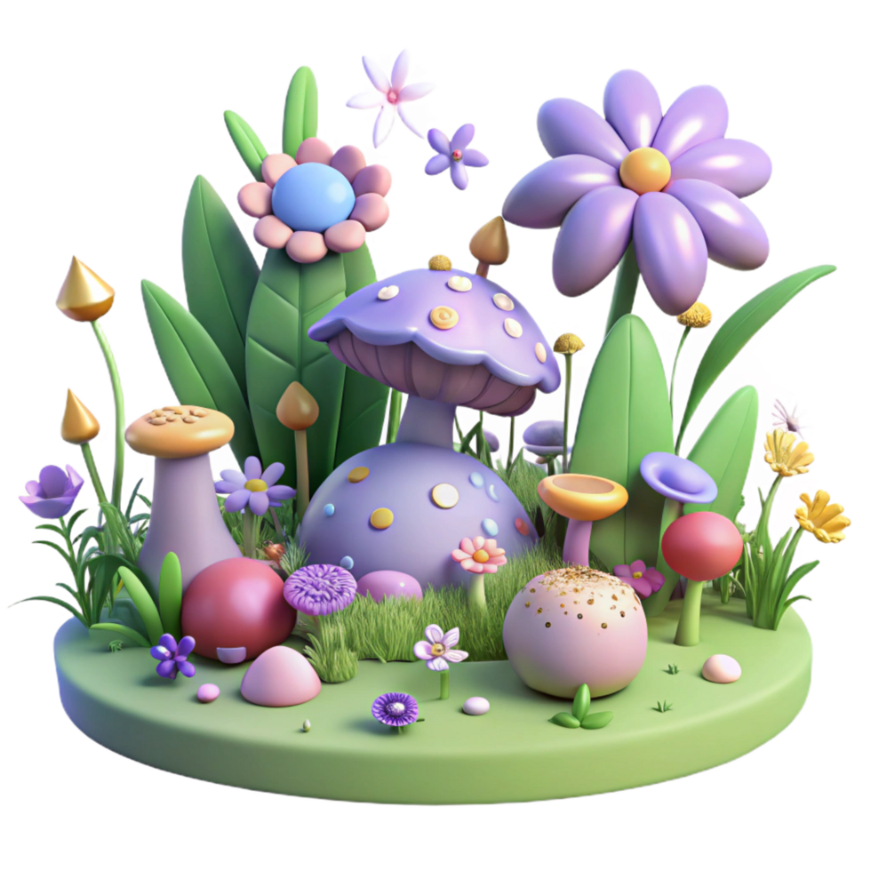 extraordinary abstract Enchanted 3D Mushroom Garden Illustration professional png