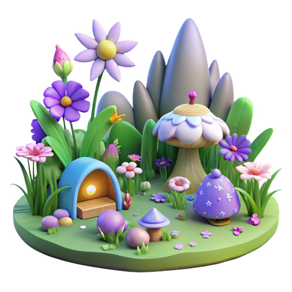 impressive creative Enchanted 3D Garden Illustration professional png