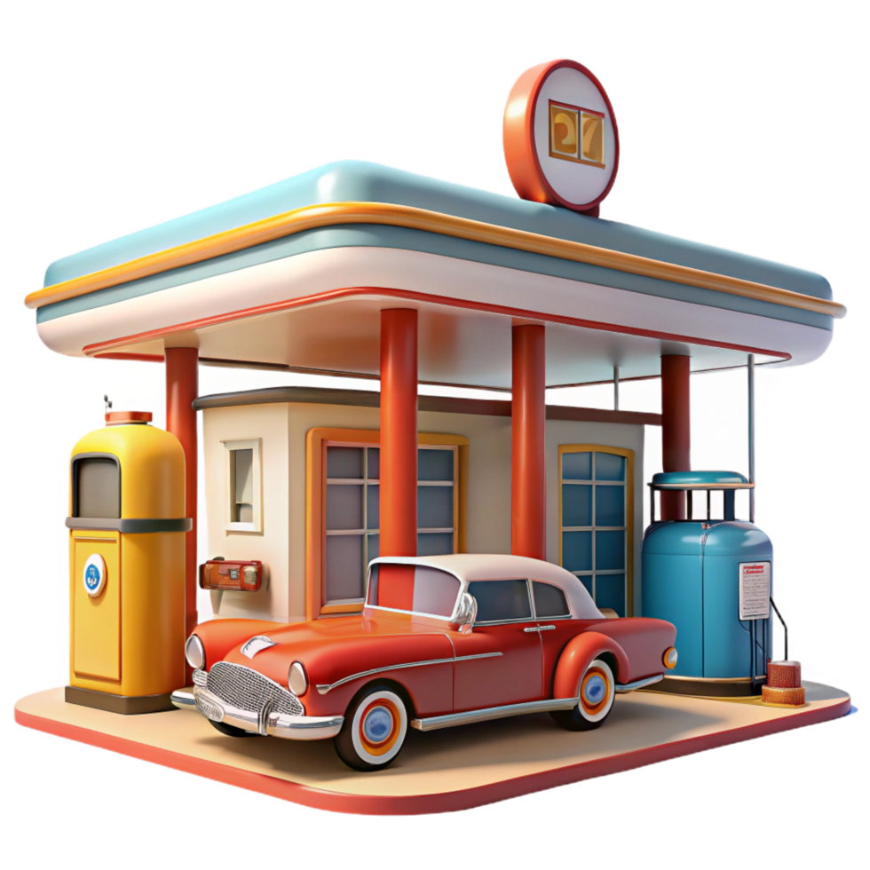 wonderful vintage Retro Gas Station 3D Render high quality png