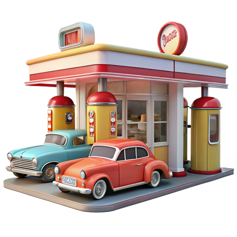 impressive minimalist Retro Gas Station 3D Render 4K png