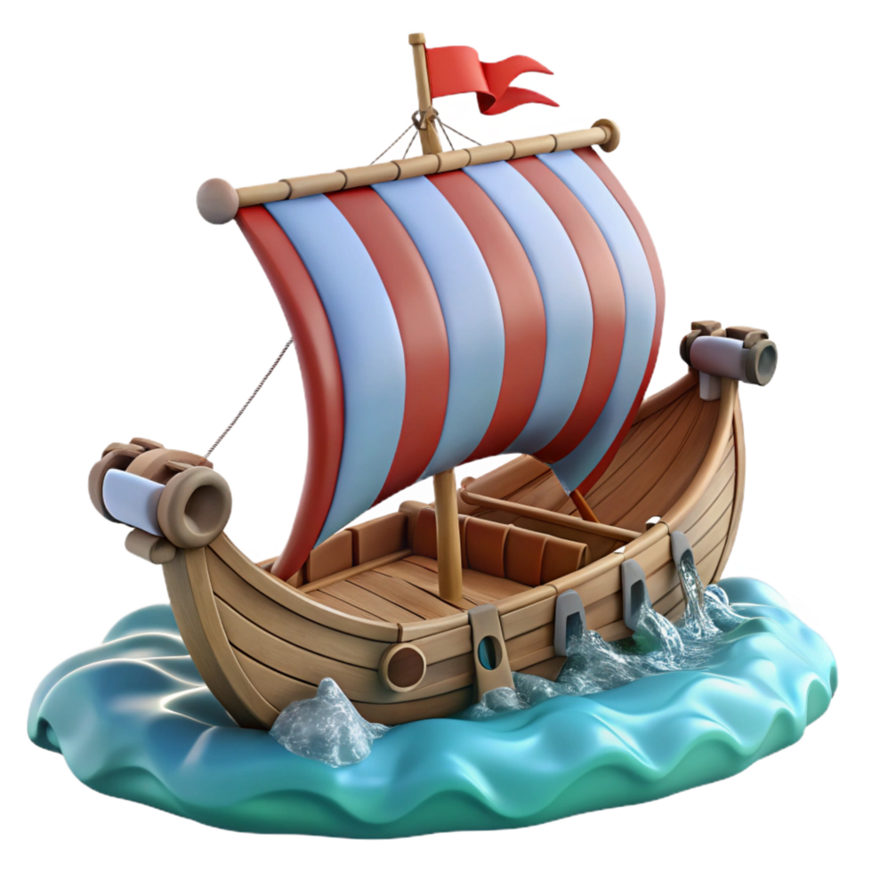 magnificent abstract Cartoon Wooden Ship 3D Render premium png