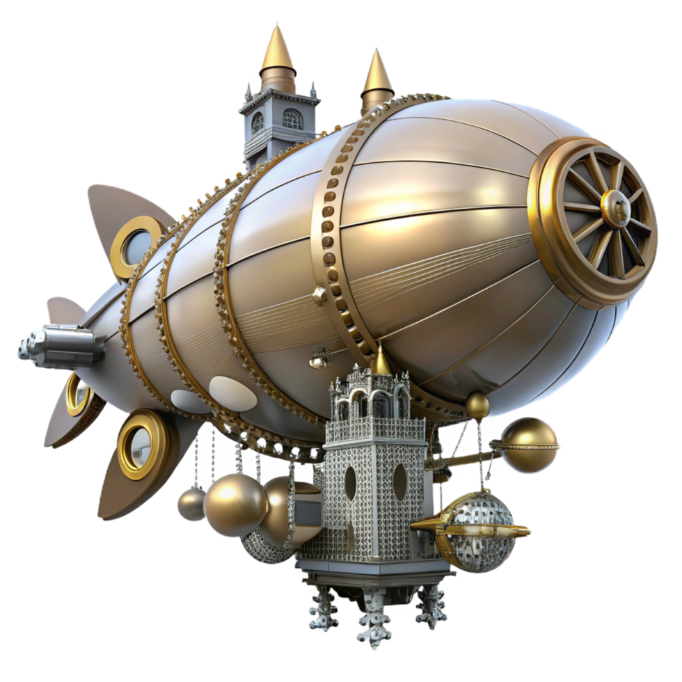 stunning minimalist Steampunk Airship 3D Render original png